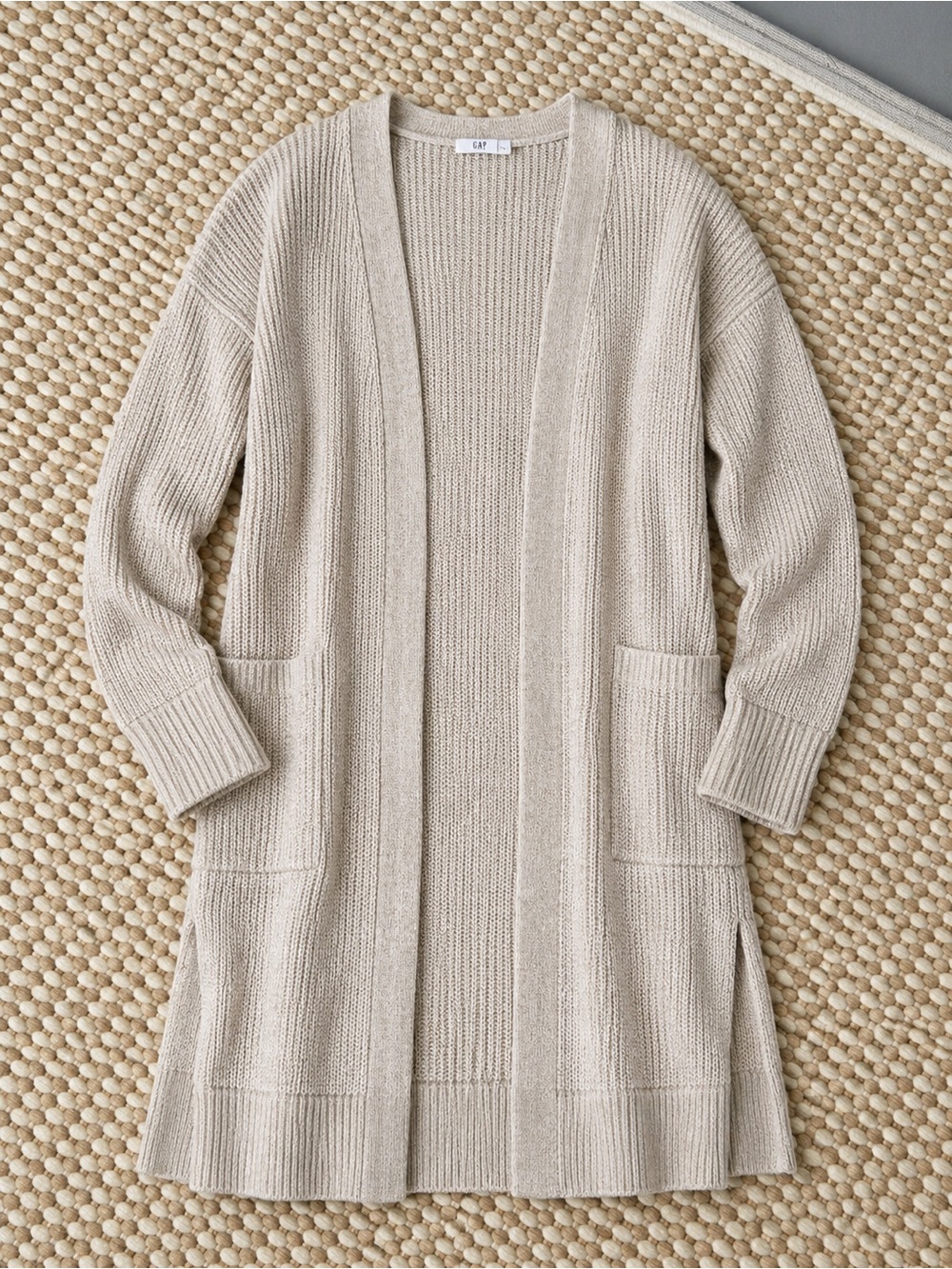 GAP Long Open Knit Cardigan | Oatmeal Beige Duster Sweater | Women’s S
